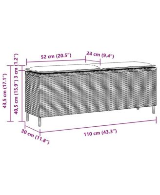 Patio Bench with Cushion Gray 43.3"x11.8"x15.9" Poly Rattan