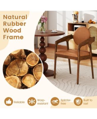 Wooden Dining Chair Set of 2 w/Rubber Wood Frame Padded Seat & Back Armrests