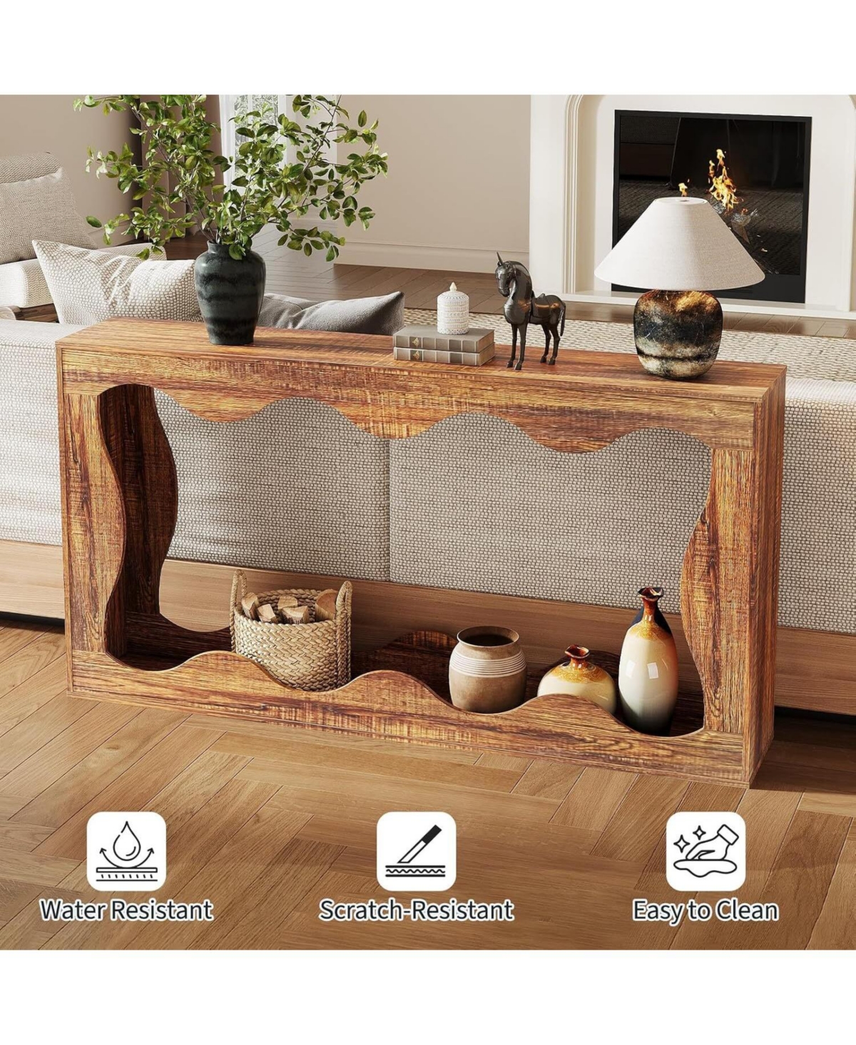 Gaomon 63" Brown Console Table with Storage, Narrow Sofa for Entryway, Hallway or Behind Couch