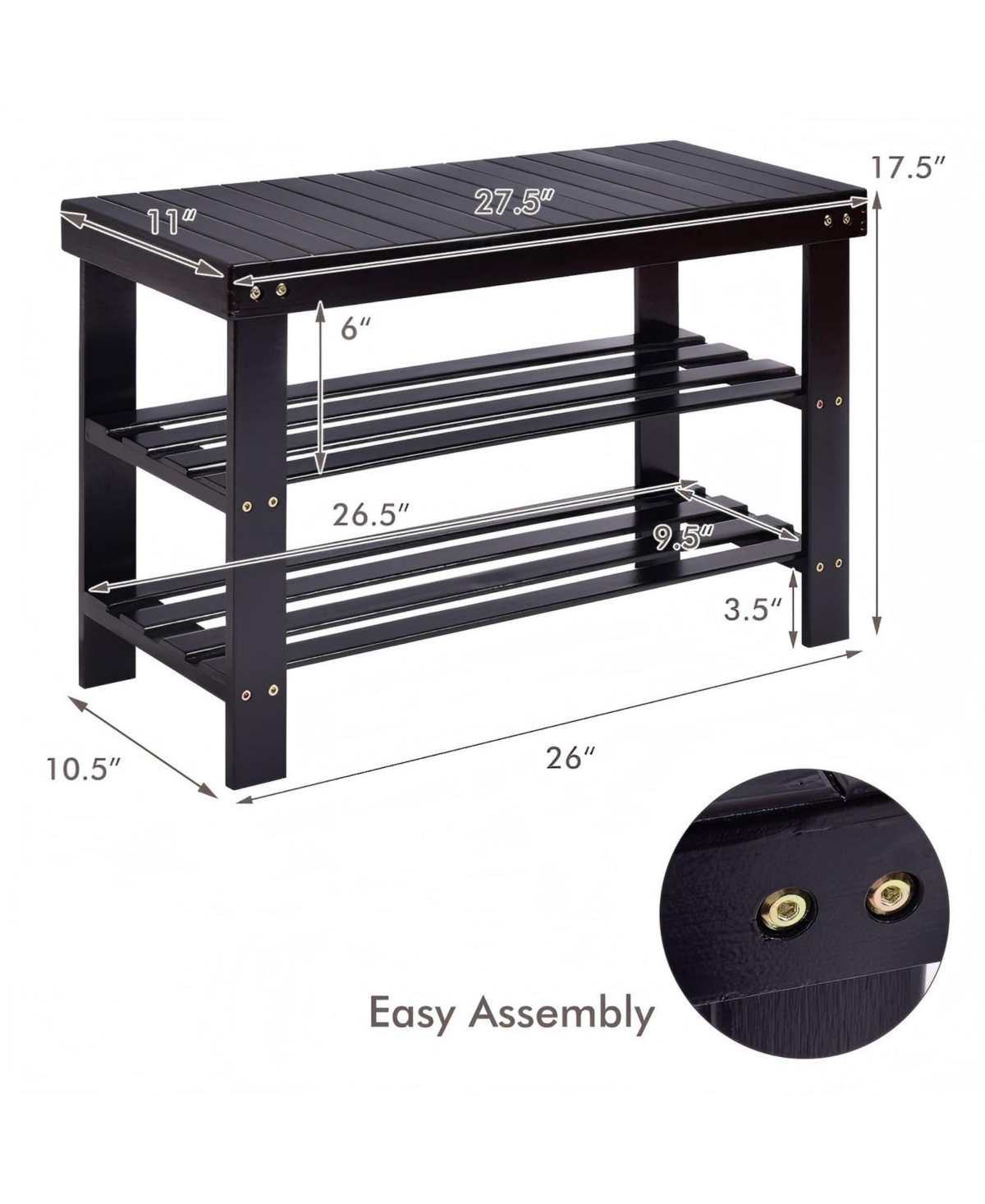 Boyel Living 3-Tier Bamboo Shoe Rack Bench for Entryway
