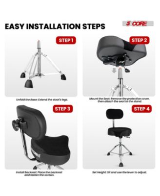 Drum Throne w Backrest 4" Padded Stool Airlift 25" Adjustable Drummer Stool 441Lb Capacity