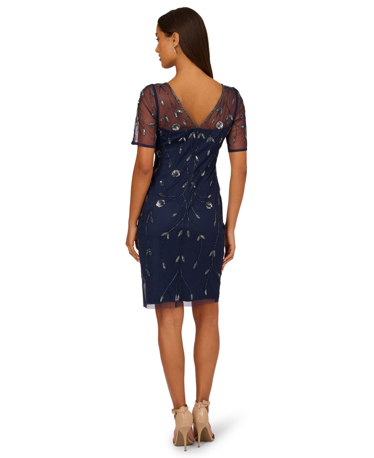 Women's Beaded Boat Neck Sheath Dress