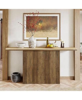 Farmhouse Fluted Console Table for Entryway, 63-Inch Long Wooden Sofa Table Behind Couch for Living Room