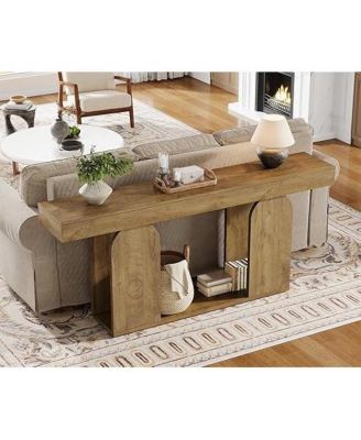 Farmhouse Wood Console Table, 70.9-Inch Entryway Accent Table with U-Shaped Base, 2-Tier Extra Long Sofa