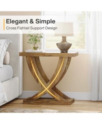 Wood End Side Table for Living Room, Night Stand for Bedroom with Cross Fishtail Support, Easy Assembly