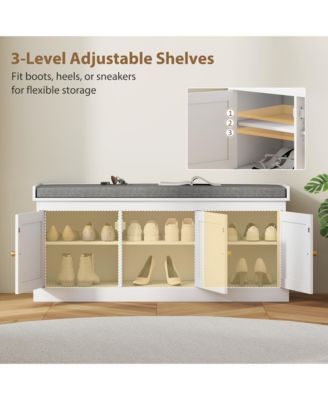Shoe Bench with Rat Doors, Cushion, Entryway Shoe Storage,
