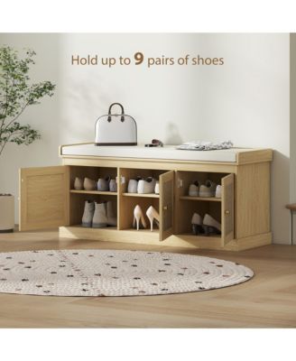 Shoe Bench with Rat Doors, Cushion, Entryway Shoe Storage,