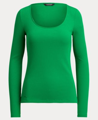 Women's Rib-Knit Long-Sleeve Scoop Neck Top