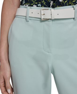 Women's Solid Belted Bootcut Trousers