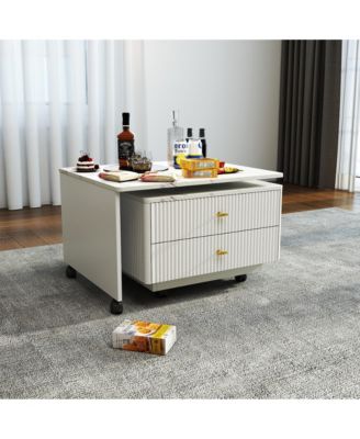 Extendable Coffee Table with Storage, Reversible Living Room Table with 2 Drawers and with 6 Wheels