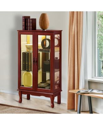 Curio Display Cabinet with Interior Lighting Mirrored Panel and Classic Style
