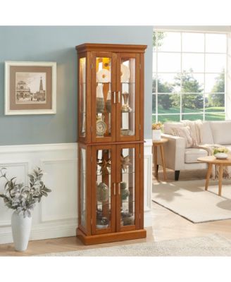 Transitional Display Cabinet with Adjustable Shelves Internal Lighting and Mirrored Back Panel