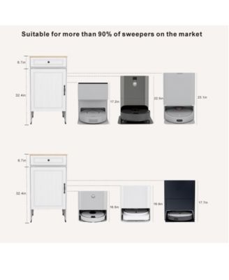 Antique White Rolling Storage Cabinet with Adjustable Shelf and Robot Vacuum Hideaway