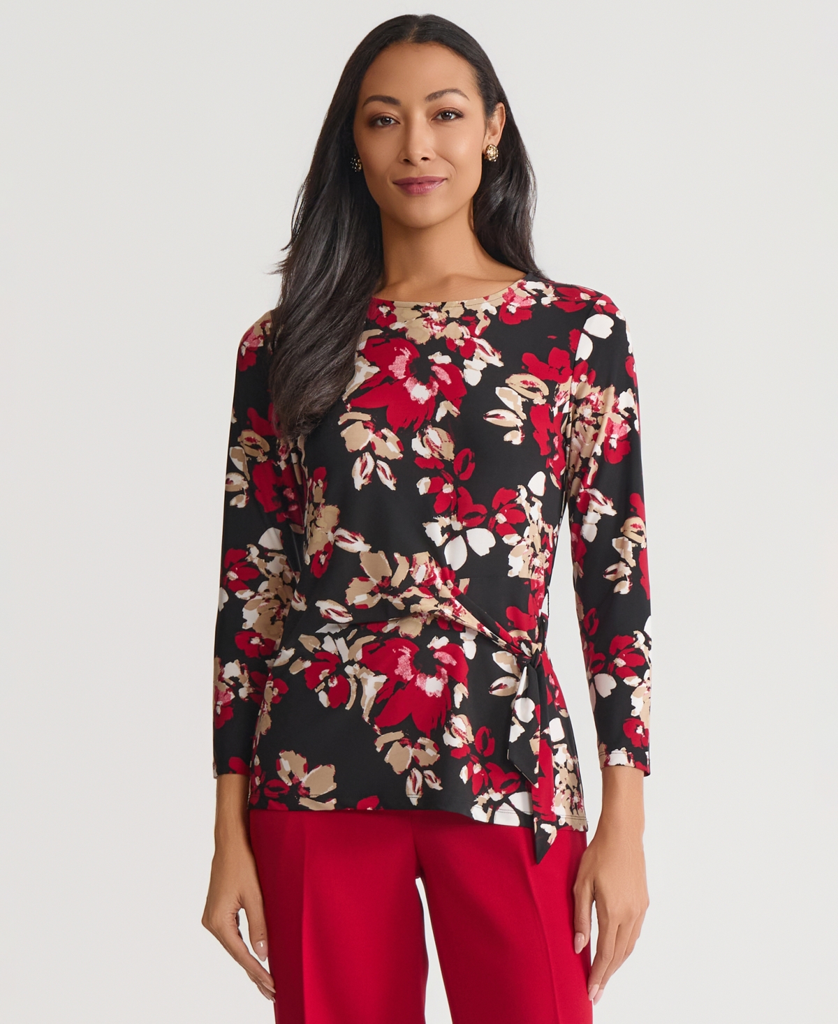 Kasper Women's Printed 3/4-Sleeve Side-Tie Top