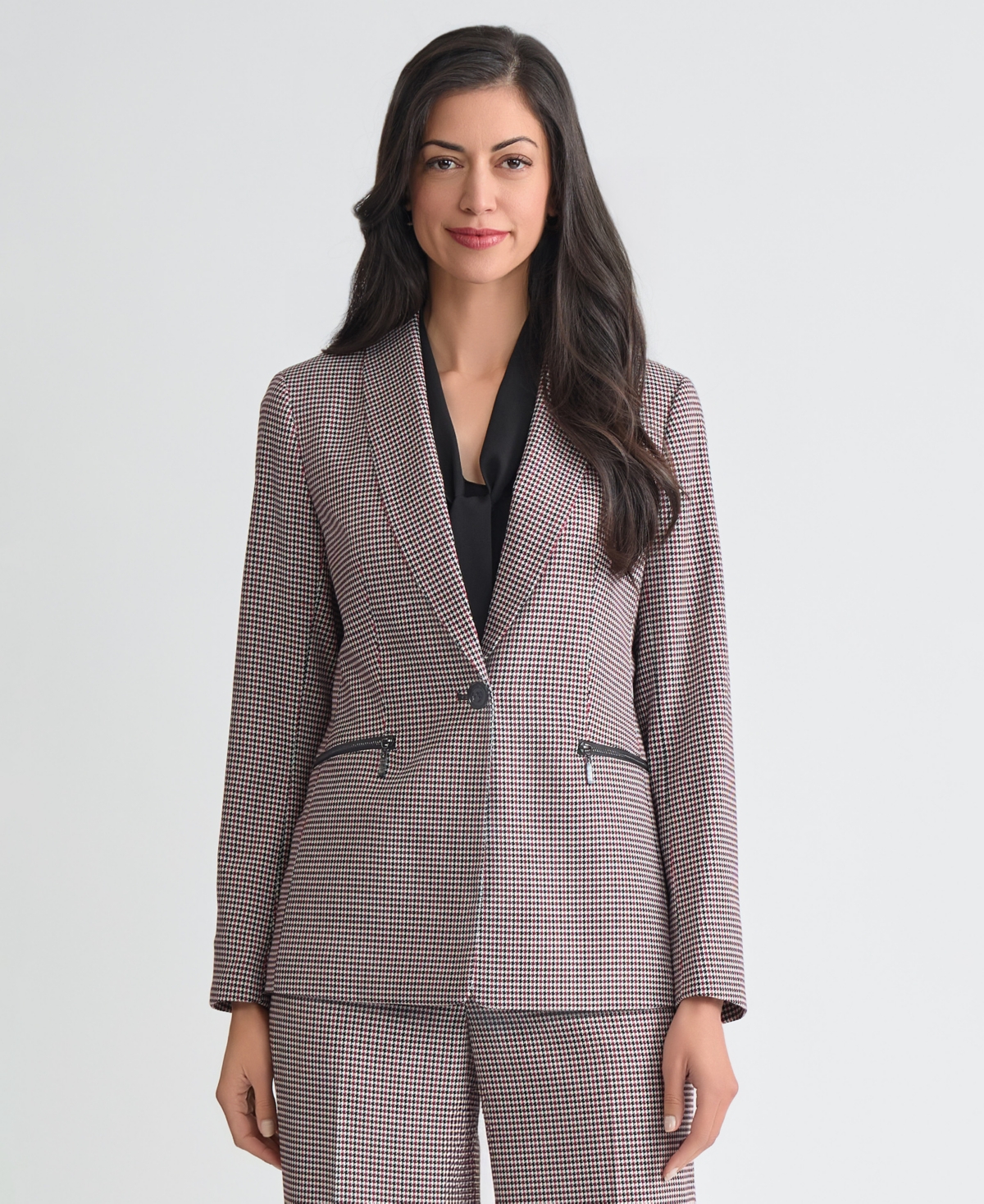 Kasper Women's Houndstooth One-Button Jacket, Regular & Petite