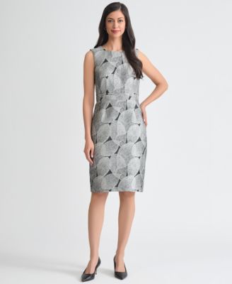 Women's Leaf Jacquard Sleeveless Sheath Dress