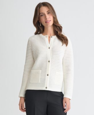 Women's Textured-Stitch Button-Front Cardigan, Regular & Petite