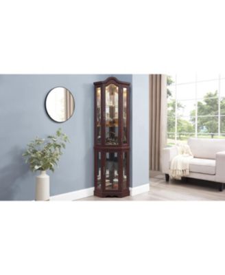 Streamdale Dark Cherry Lighted Corner Curio Cabinet