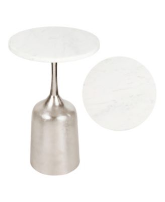 Pip 20.25" Classic Designer Metal Drink Table and Decorative End Table with White Marble Round Top and Bell Pedestal Base