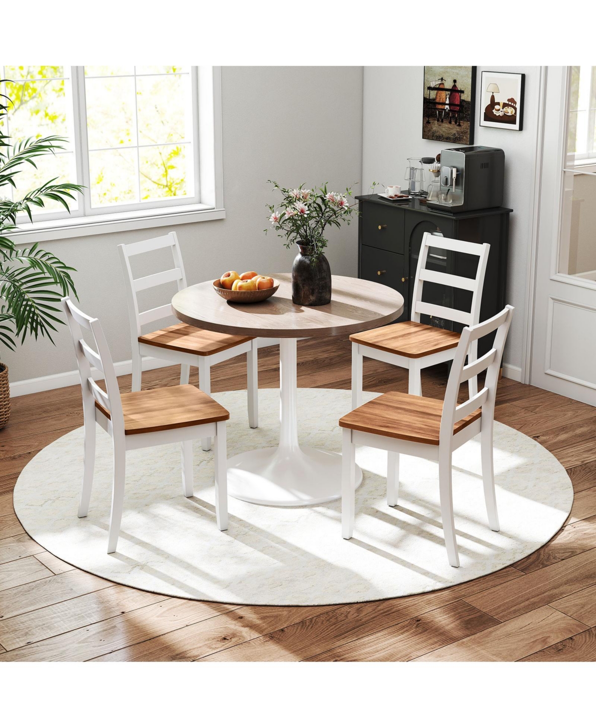 Gymax Set of 4 Dining Chairs Ladder Back Armless Side Chair w/ Solid Rubber Wood Legs