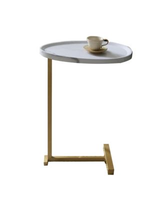 Wood and Gold Metal C-Shaped Side Table for Sofa, Snack or End Table