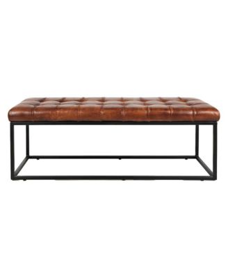 Global Archive 50" Genuine Distressed Leather Mid-Century Modern Ottoman Bench