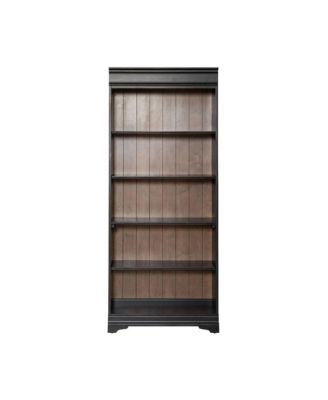 Meritage 72 Inch Bookcase for Home Office - Aged Charcoal w/ Rub Thru & Caramel