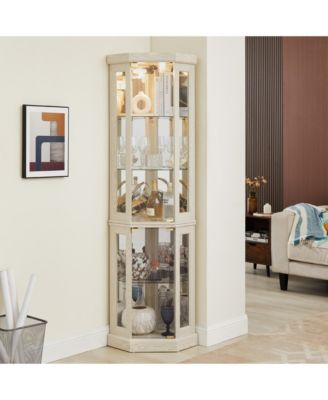 Elegant Corner Curio Cabinet with Glass Doors Mirrored Panels and Adjustable Shelves