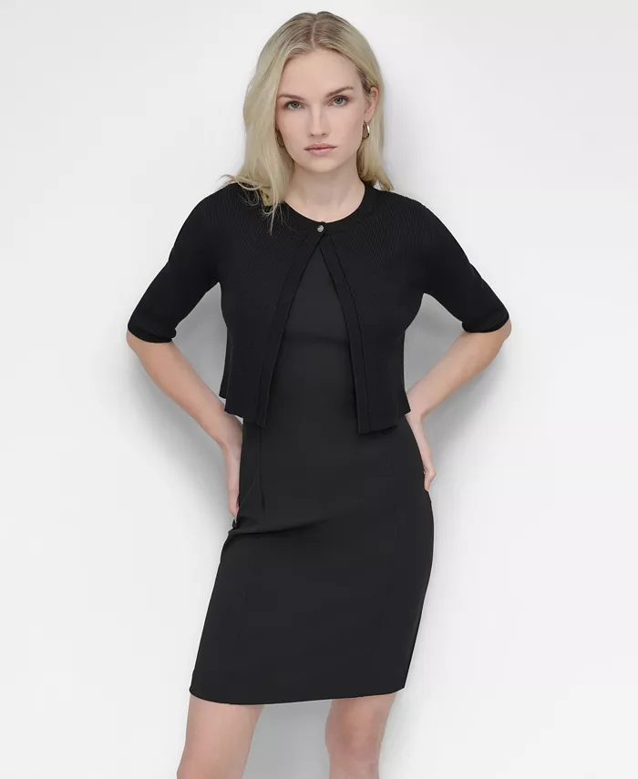 Women's Cropped Elbow Sleeve Snap Front Shrug - thumbnail 7