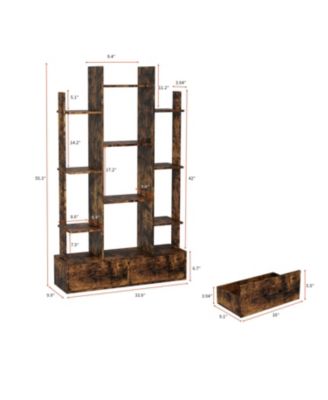 Industrial Bookshelf with 2 Drawers & 12 Shelves