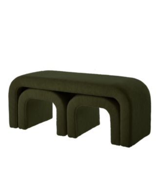 U-Shaped Teddy Ottoman Bench Set of 3 - Dark Green