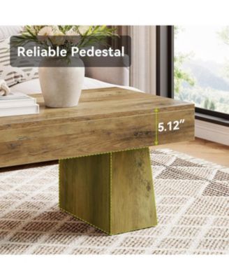 Farmhouse Coffee Table, 47 Inch Wooden Rectangular Center Table with Thick Base