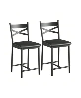Bar Stools Set Of 4, PU Upholstered Bar Chairs, Kitchen Island Chairs With X-Shaped Backrest And Metal Footrest Chairs For Dining Room
