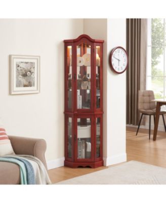 Lighted Cherry Corner Curio Cabinet