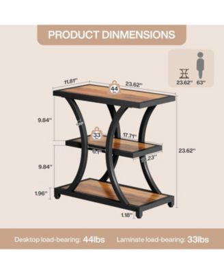 End Table with Storage, 3-Tier Side Table with Geometric Metal Design, Industrial Nightstand