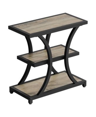 End Table with Storage, 3-Tier Side Table with Geometric Metal Design, Industrial Nightstand