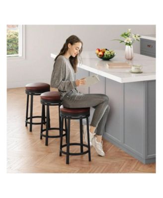 Swivel Bar Stools, 24 Inch Counter Height Bar Stools With Footrest, Pu Leather Backless Round Kitchen Counter Barstools, For Dining Room