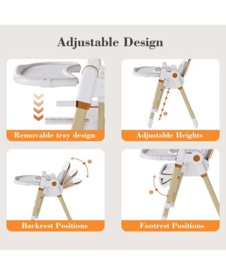 Plastic 2-in-1 Baby High Chair Rocker with 5-Point Harness, Foldable Infant Feeding Chair with Silent Locking Wheels and Removable 2-Tier Tray