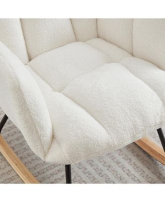Streamdale Glider Chair for Living Room Tufted Teddy Fabric Rocking Chair Ivory White