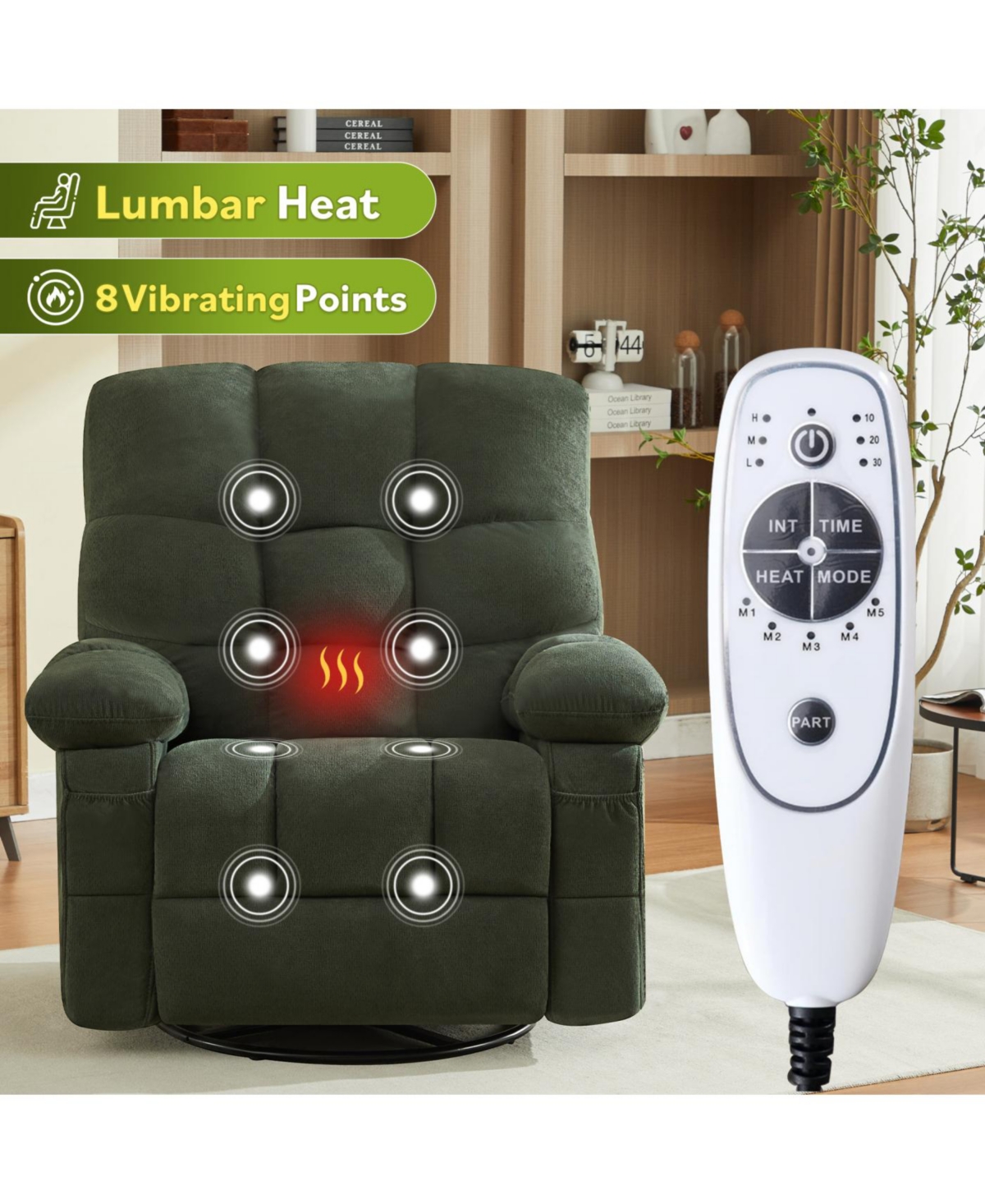 Streamdale Furniture Streamdale Massage Swivel Recliner Chair w/Vibration & Heat, 350LBS Capacity, Usb Port