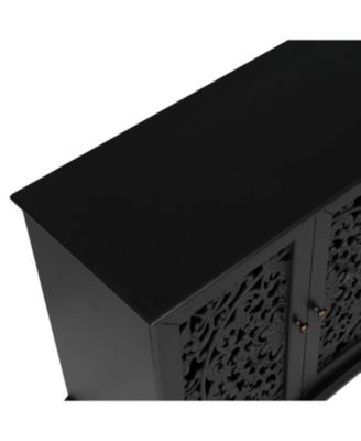 60" Antique Black Buffet Cabinet - Floral Carvings, Solid Wood Legs