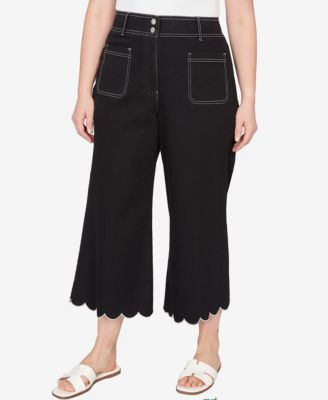 Plus Size Scallop Hem Contrast Stitch Ankle Jeans