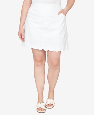 Plus Size Scallop Hem Stretch Denim Skirt