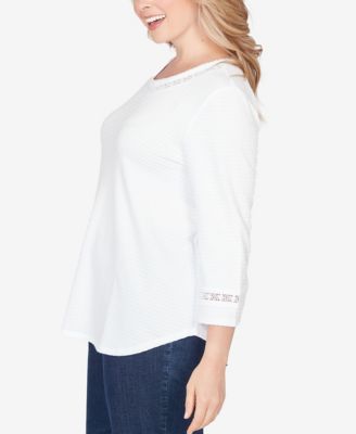 Plus Size Solid Clip Dot Lace Trim Knit Top
