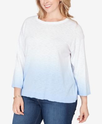 Plus Size Dip Dye Ombre Cotton Pullover Sweater