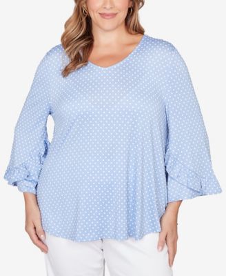 Plus Size V-Neck Polka Dot Puff Print Knit Top