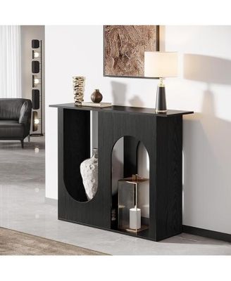 39.4'' Black Console Table, Narrow Sofa Table Behind The Couch with Arched Design