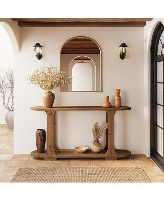63 Inch Solid Wood Console Table, Farmhouse Couch Table Behind Sofa with 2-Tier Shelf for Hallway, Foyer, Entrance