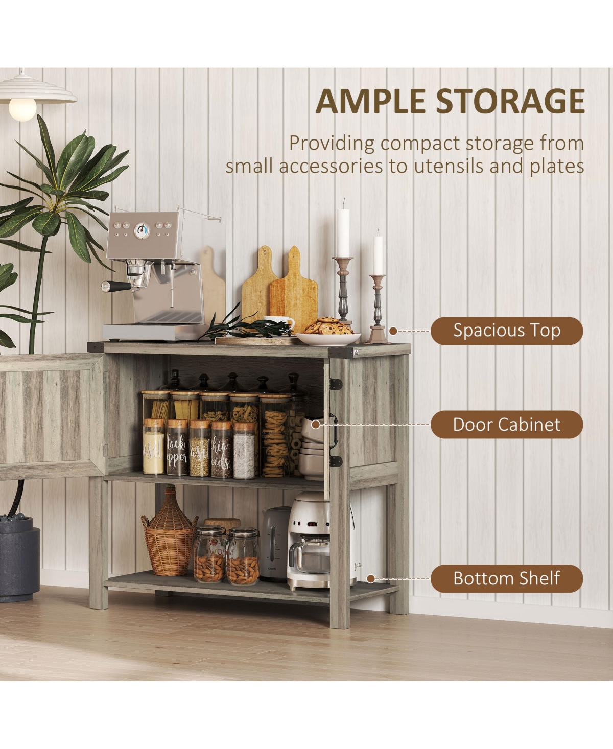 Homcom Multipurpose Corner Pantry w/Buffet Server Countertop Surface, Easy To Clean