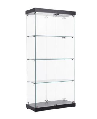 Glass Display Cabinet with Tempered Glass Doors Lock and Warm Yellow Lights